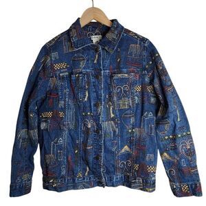 Graff By Um Jean Jacket Women's Small‎ Embroidered Denim Blue